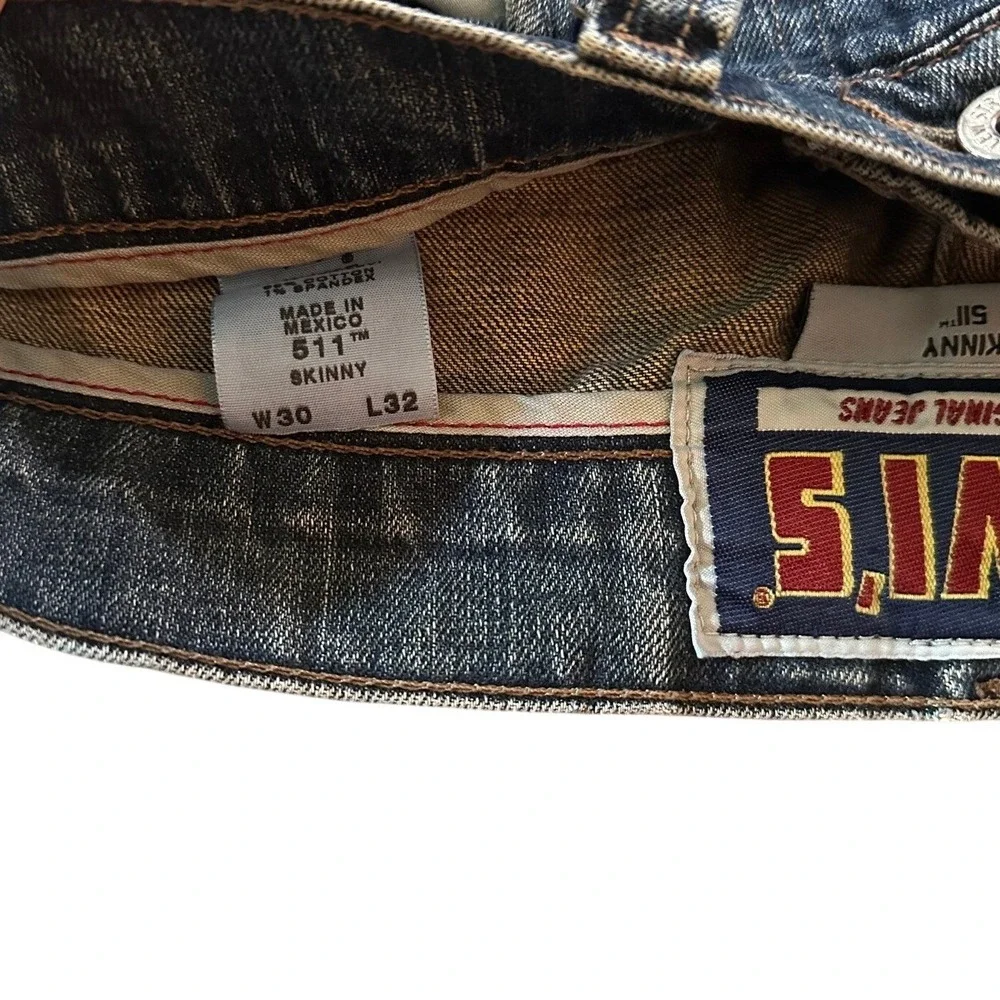 Levis 511 Dark Wash‎ Distressed Skinny Jeans Men's 30x32